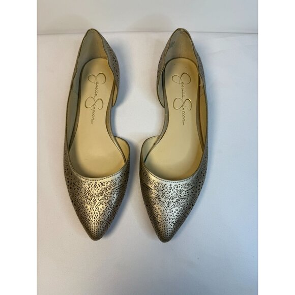 Jessica Simpson Women Flats 6M Gold Synthetic Cutout Pointed Toe Slip On Shoes - Picture 3 of 12